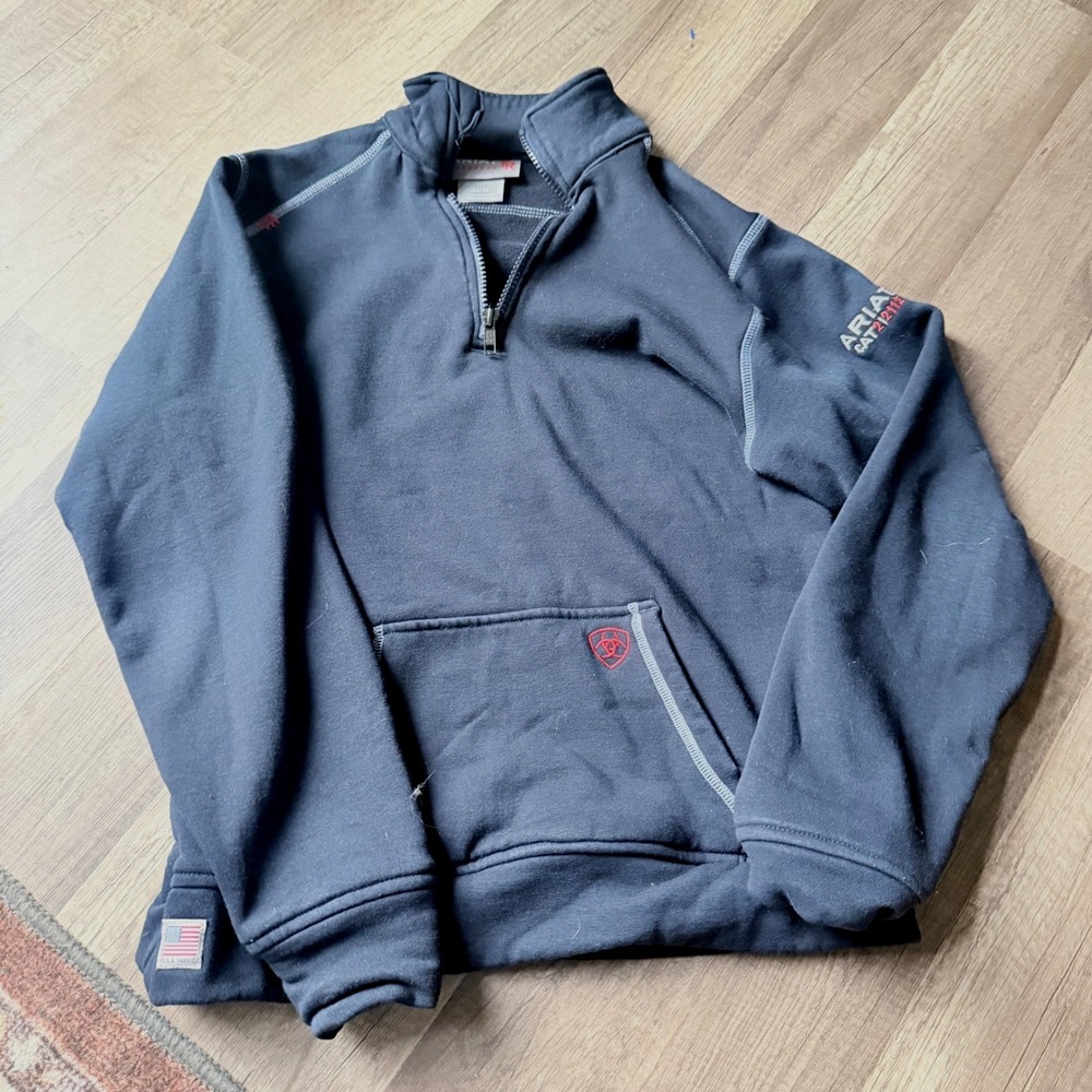 Ariat FR Mens XS Navy Blue Polartec Flame Resistant Quarter Zip Pullover CAT 2
